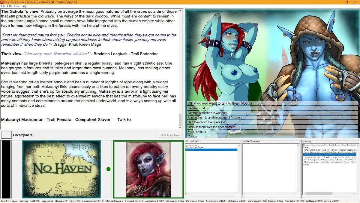 No Haven gameplay screenshot 1 (HTML adult game) by Bedlam Games – free download