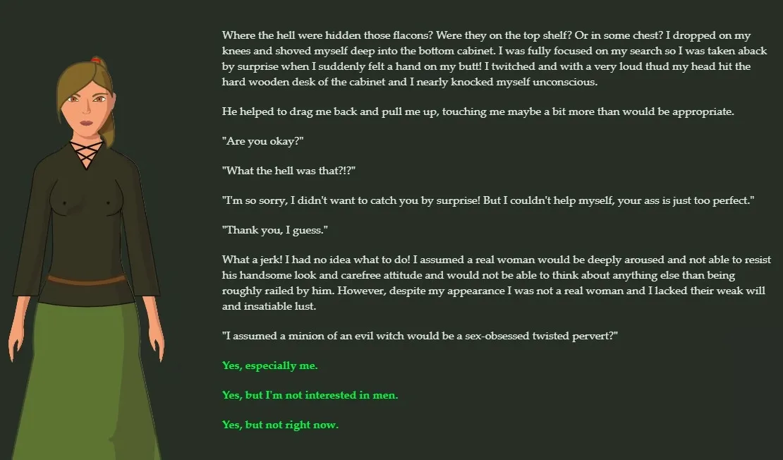 I Was Enslaved by an Evil Witch and Turned into Her Maid! gameplay screenshot 1 (HTML adult game) by Dahakma – free download