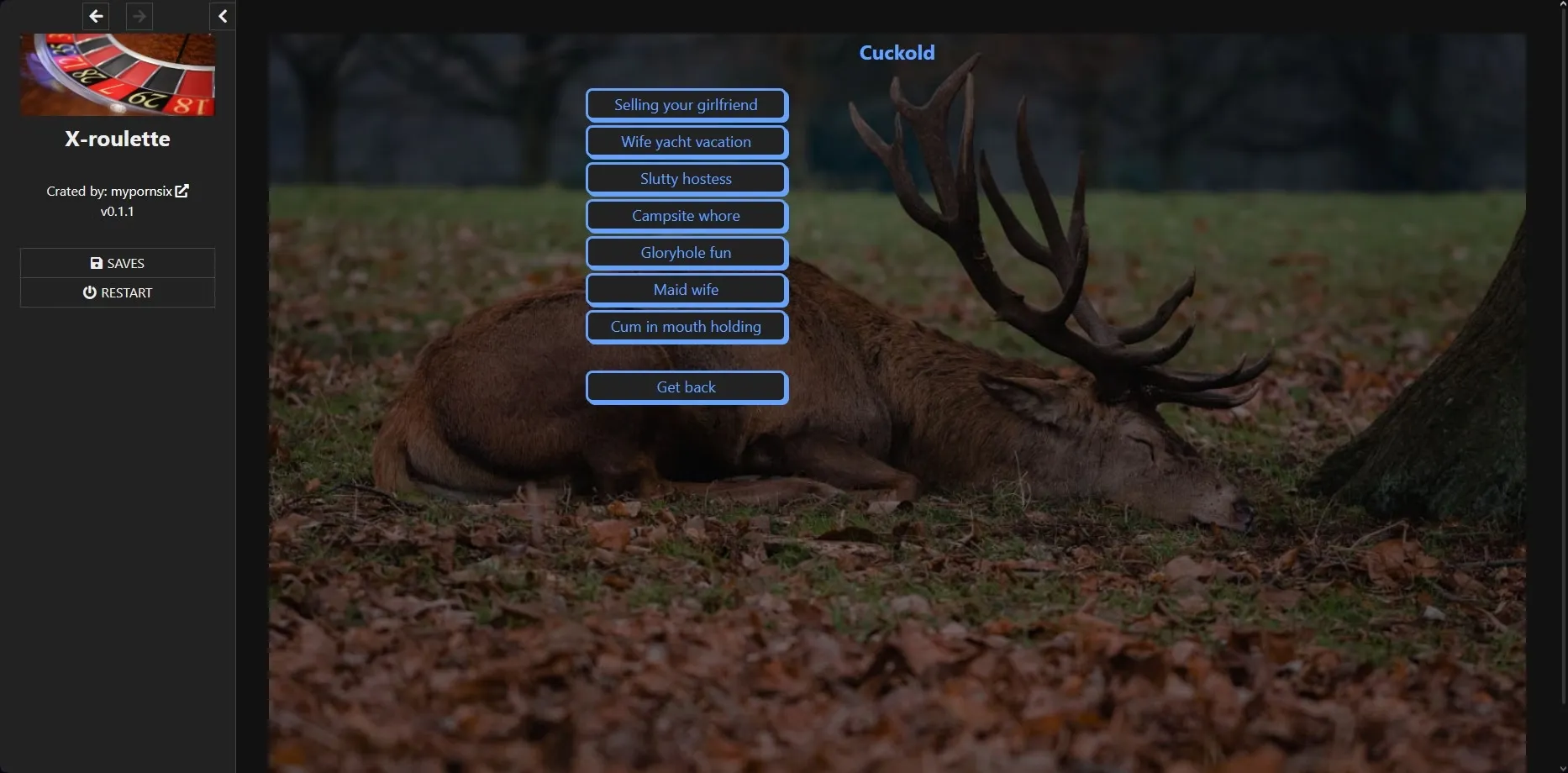 X-roulette gameplay screenshot 1 (HTML adult game) by mypornsix – free download