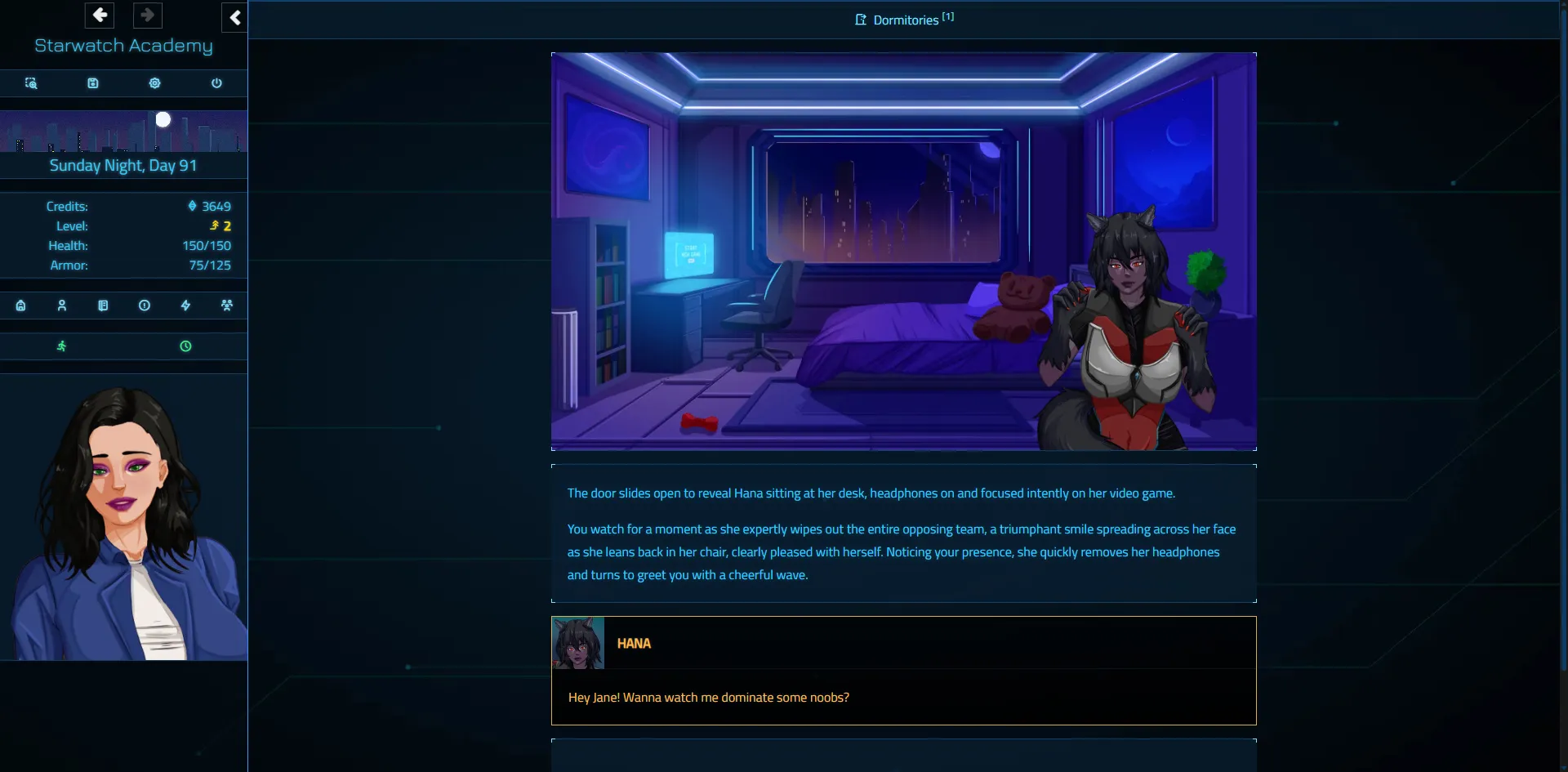 Starwatch Academy gameplay screenshot 6 (HTML adult game) by Jaded Dreams – free download