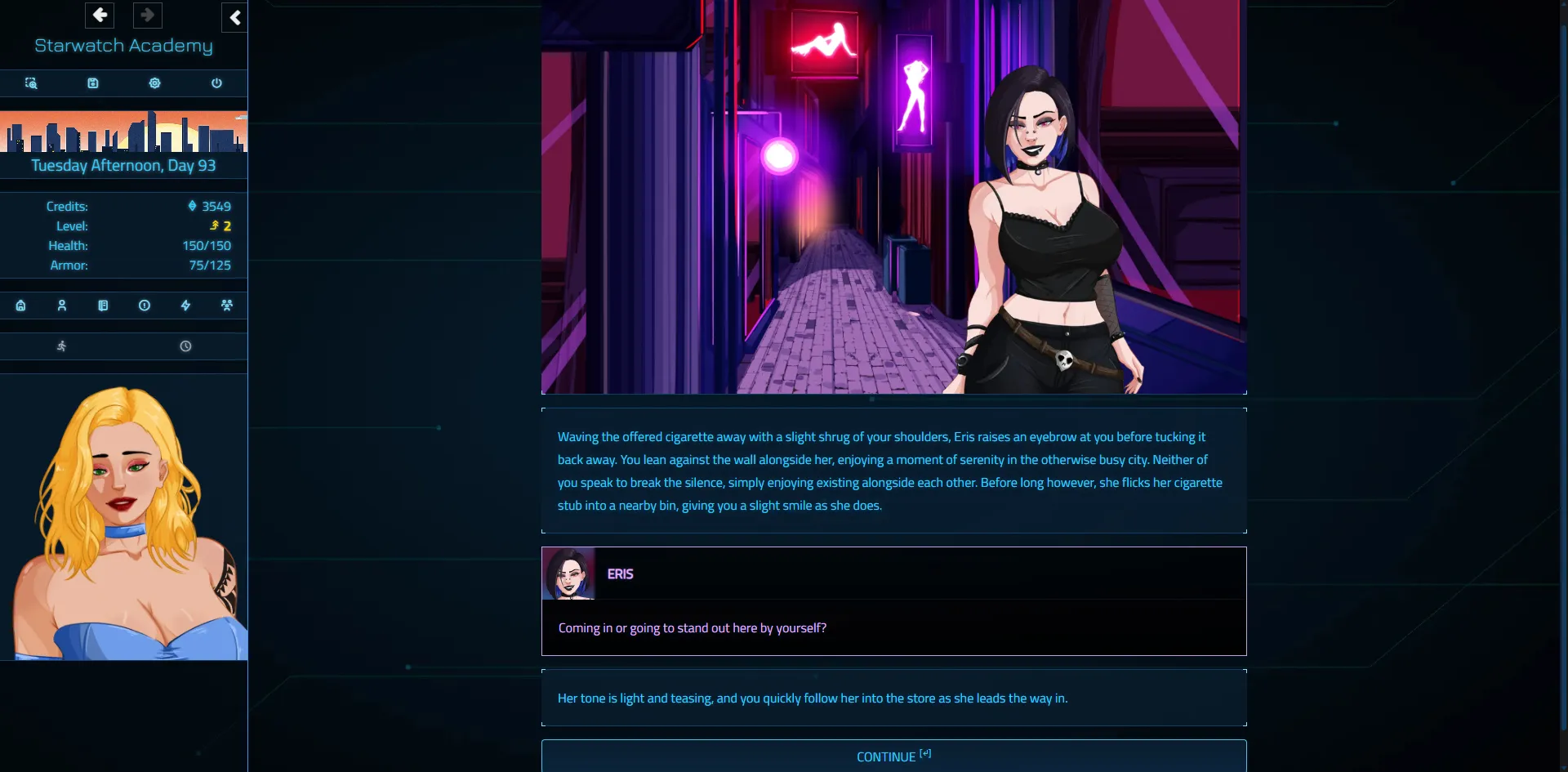 Starwatch Academy gameplay screenshot 3 (HTML adult game) by Jaded Dreams – free download