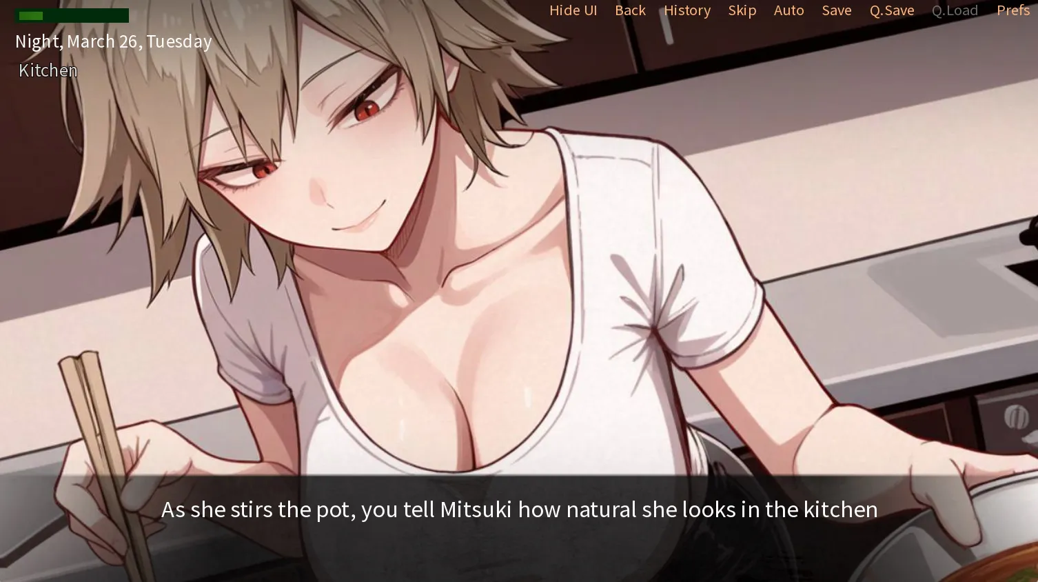 A Night With Mitsuki Bakugou EXTRA gameplay screenshot 1 (Ren'Py adult game) by DoujinSoft – free download