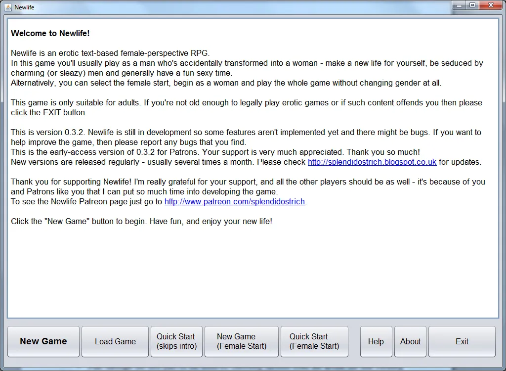 Newlife gameplay screenshot 1 (Java adult game) by Splendid Ostrich – free download