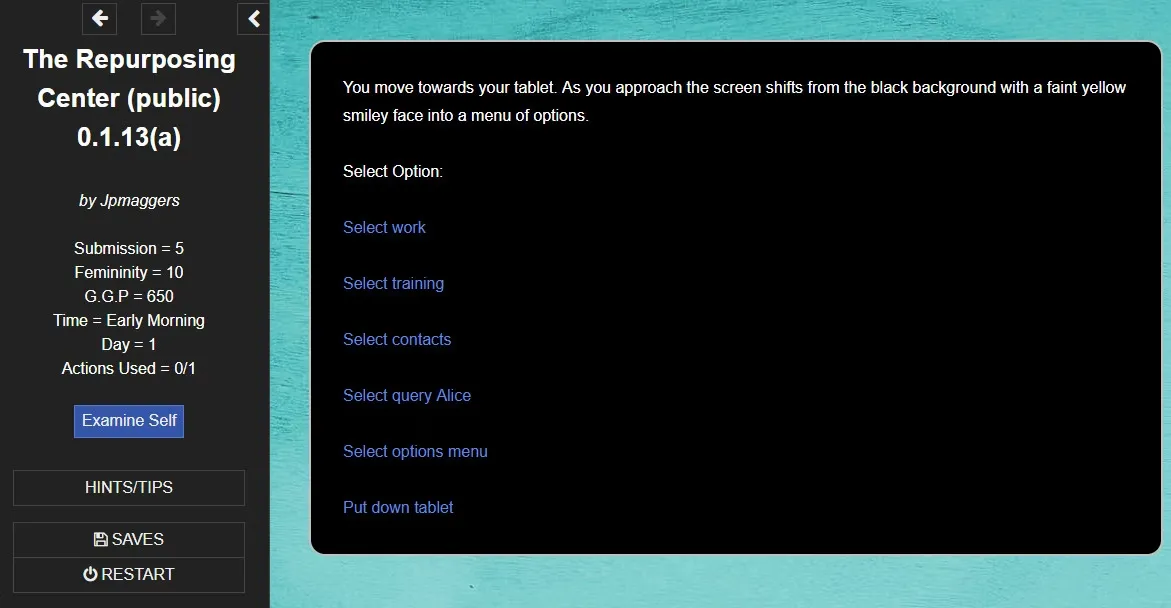 The Repurposing Center gameplay screenshot 1 (HTML adult game) by Jpmaggers – free download