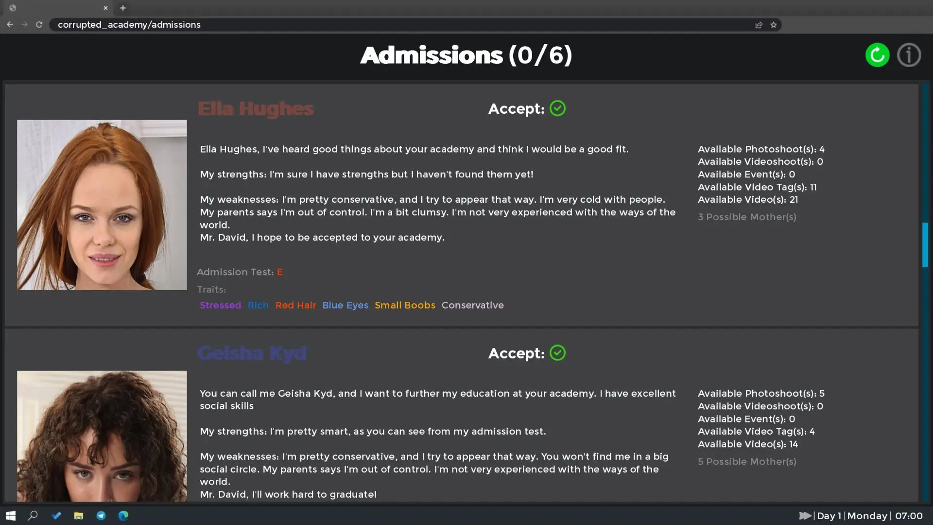 Corrupted Academy gameplay screenshot 2 (Ren'Py adult game) by HeX – free download