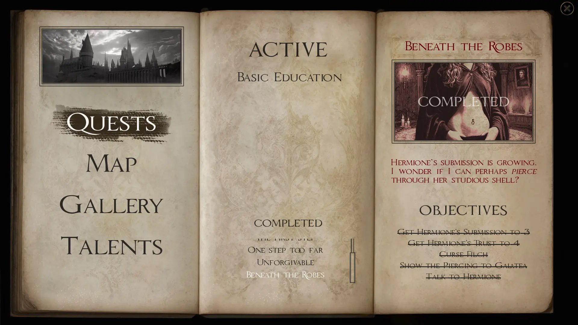 With Hermione gameplay screenshot 13 (Ren'Py adult game) by Kirill Repin – free download