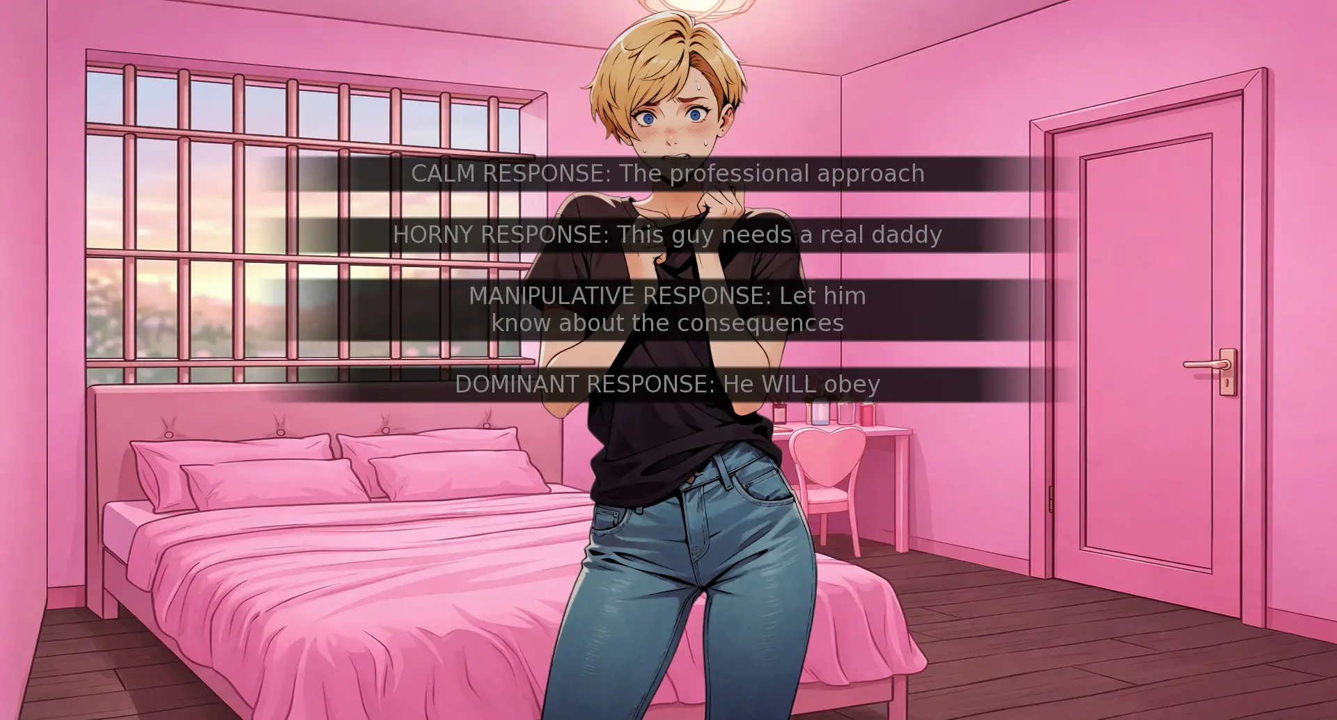 The Pink Answer Remastered gameplay screenshot 1 (Ren'Py adult game) by MobsterCorgi – free download