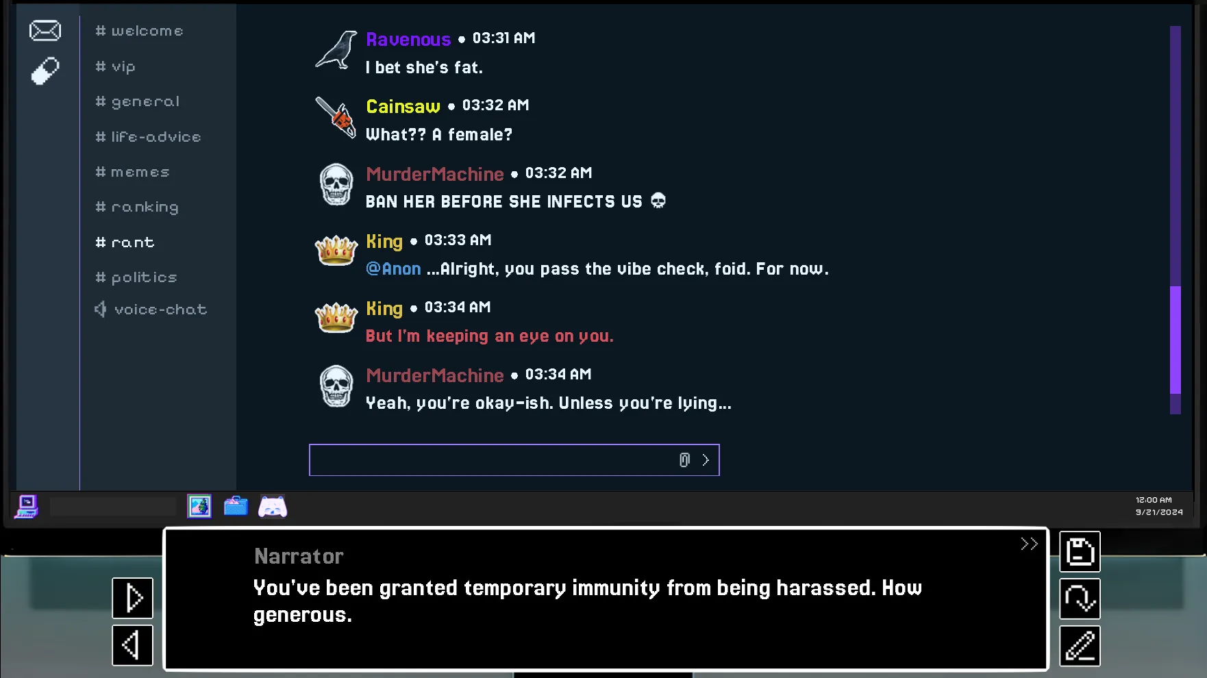 Incel Server gameplay screenshot 2 (Ren'Py adult game) by Ratten – free download