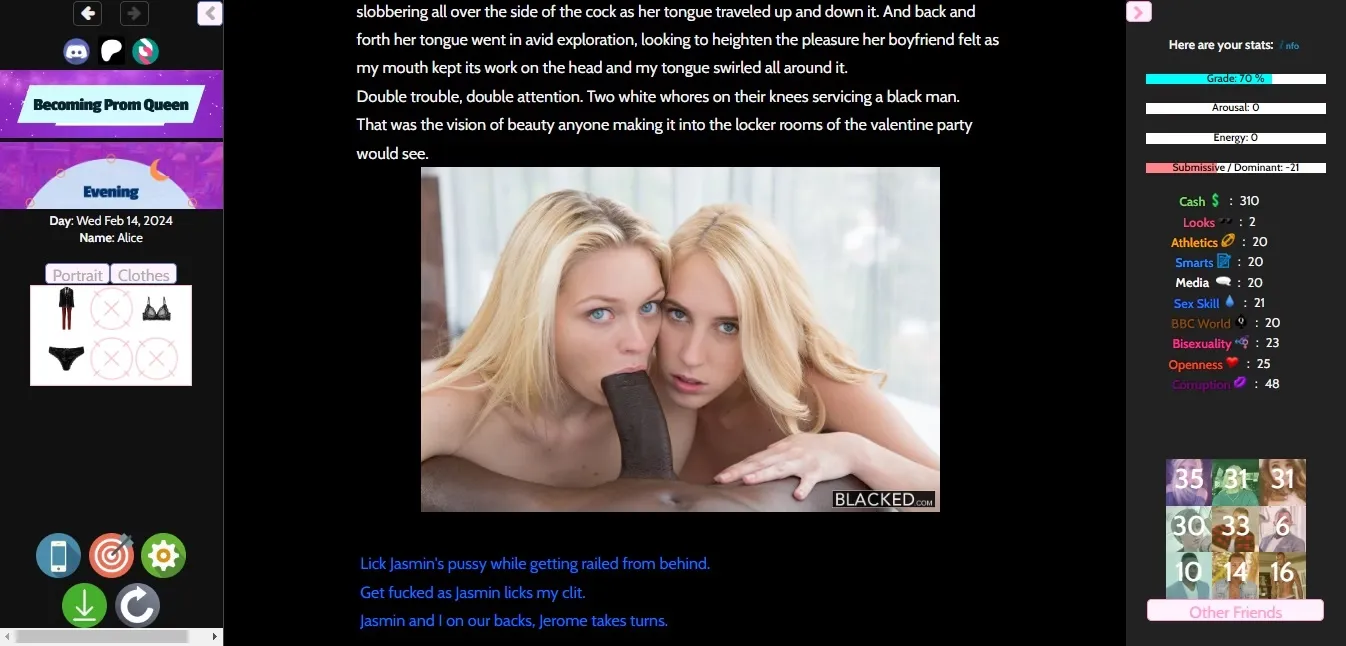Becoming Prom Queen gameplay screenshot 9 (HTML adult game) by The Nook Erotica TFgames – free download