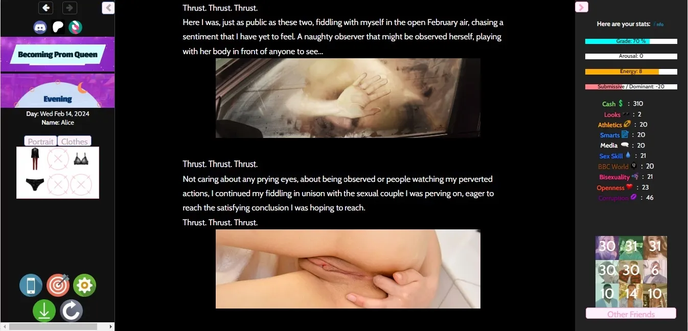 Becoming Prom Queen gameplay screenshot 7 (HTML adult game) by The Nook Erotica TFgames – free download