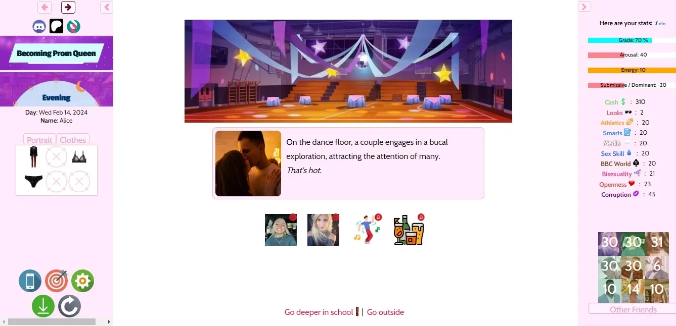 Becoming Prom Queen gameplay screenshot 8 (HTML adult game) by The Nook Erotica TFgames – free download