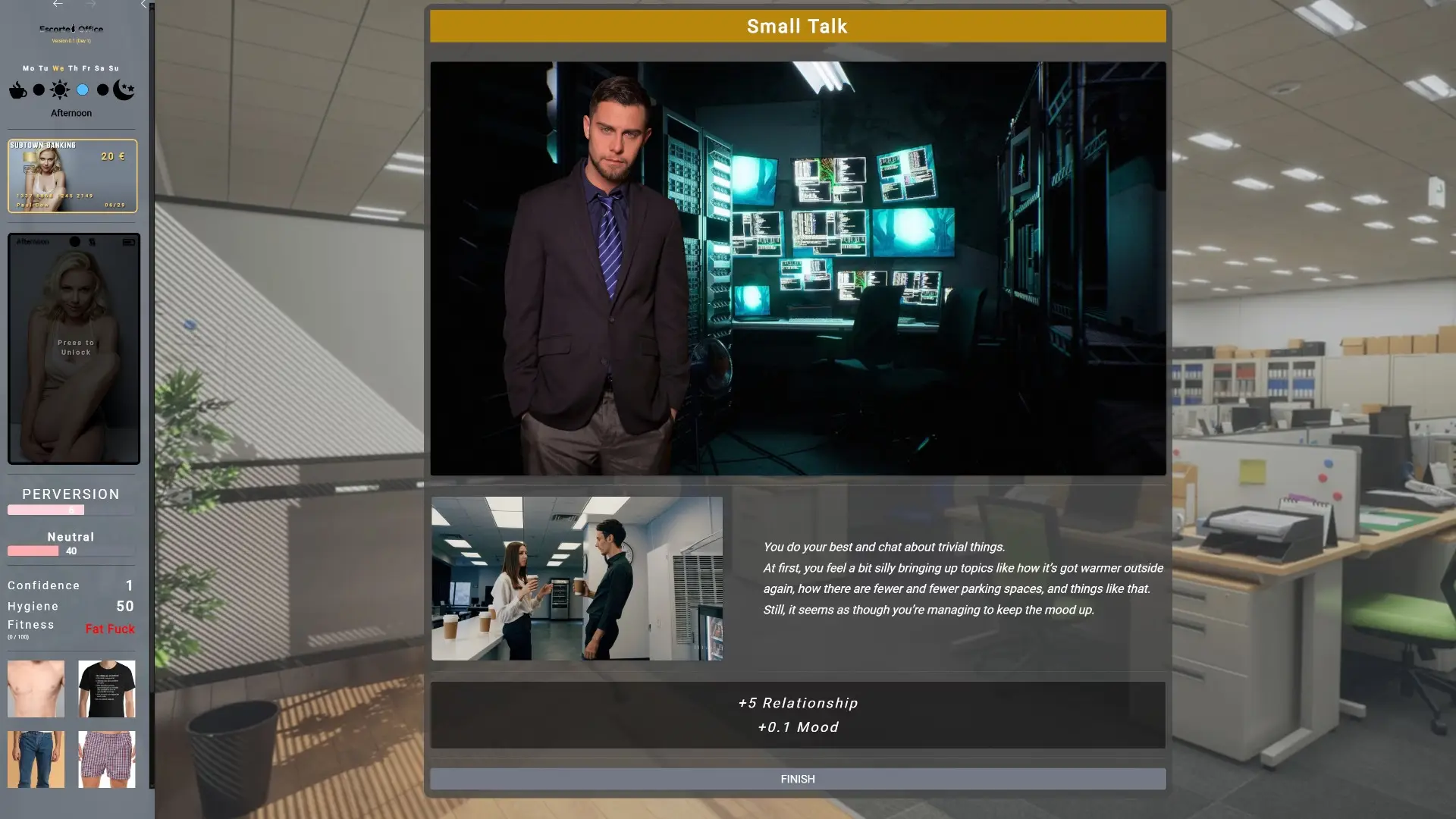 Escorted Office gameplay screenshot 1 (HTML adult game) by The Emperor King – free download