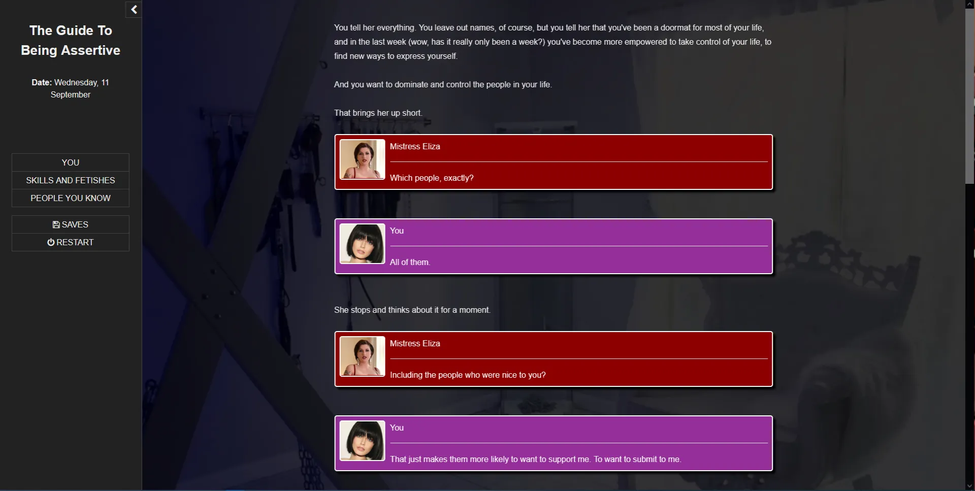 The Guide to Being Assertive gameplay screenshot 5 (HTML adult game) by AnonynmousMan – free download