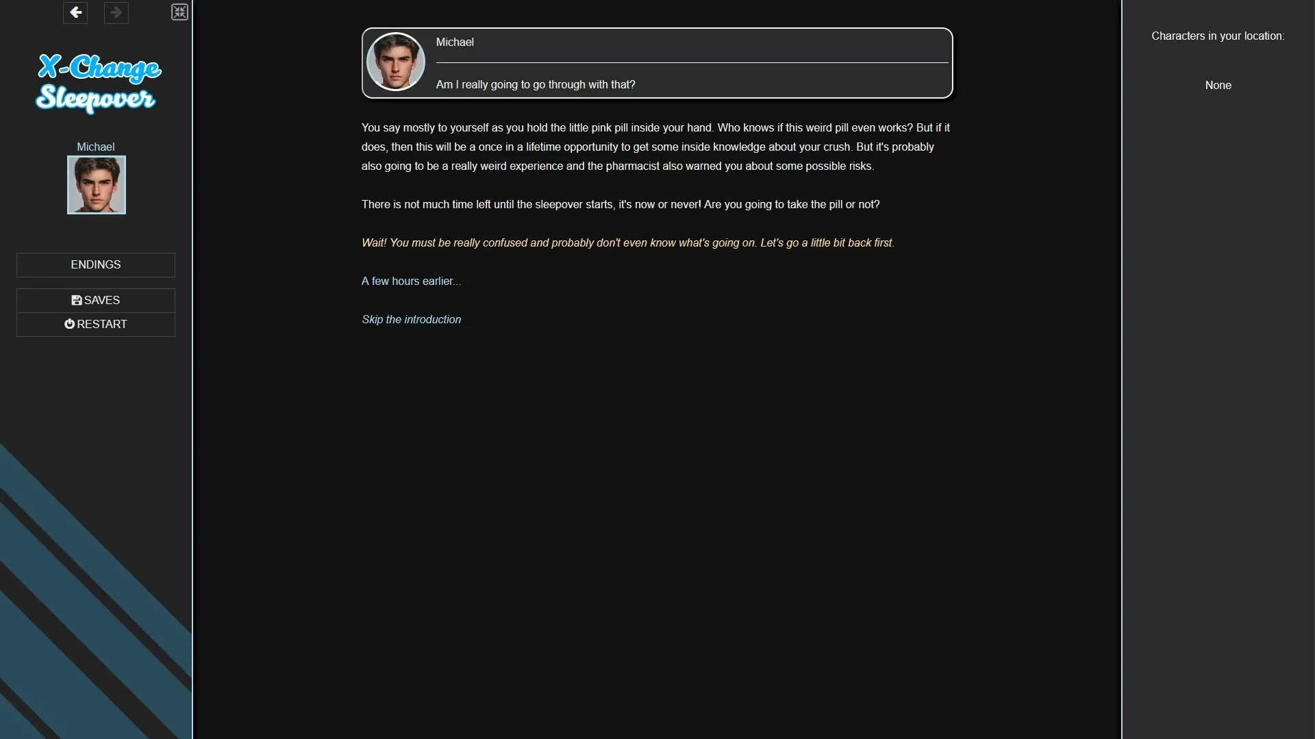 X-Change Sleepover gameplay screenshot 1 (HTML adult game) by Draga – free download