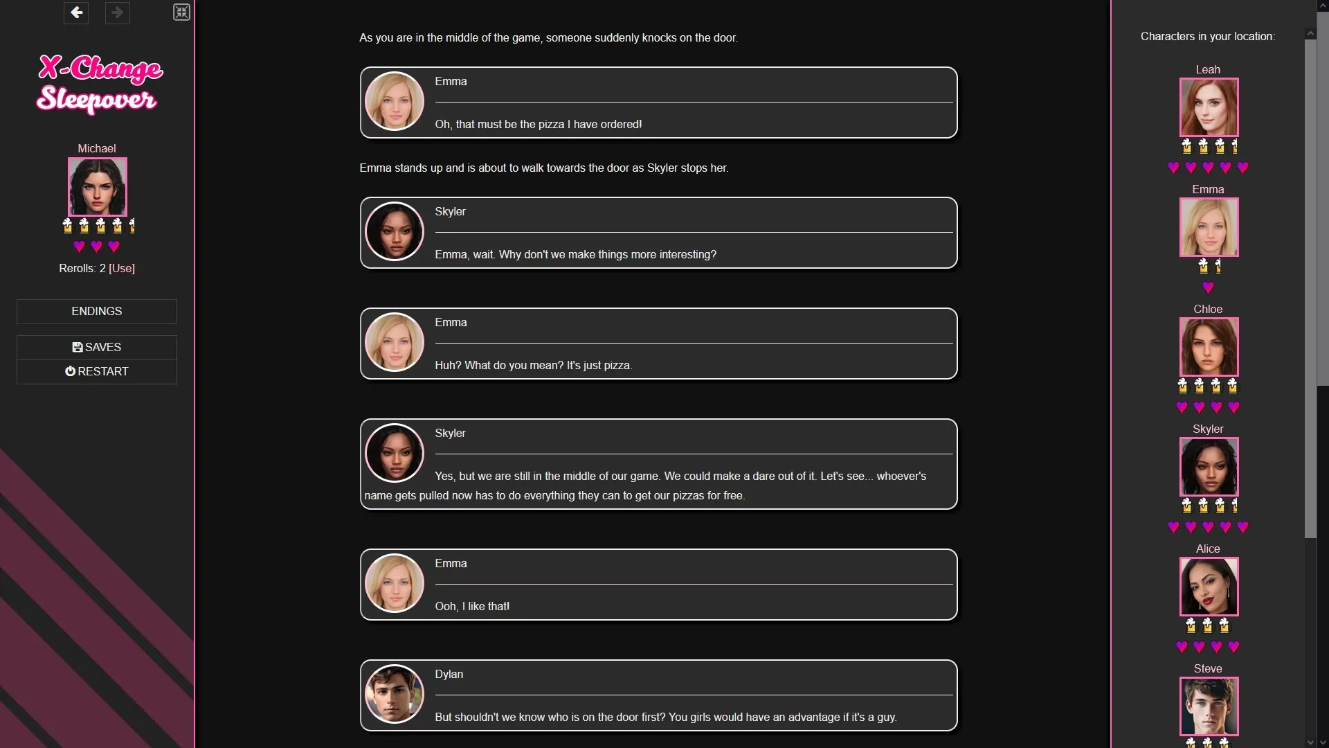 X-Change Sleepover gameplay screenshot 2 (HTML adult game) by Draga – free download