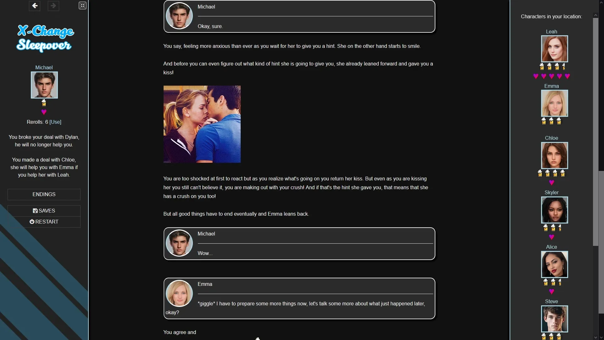 X-Change Sleepover gameplay screenshot 3 (HTML adult game) by Draga – free download