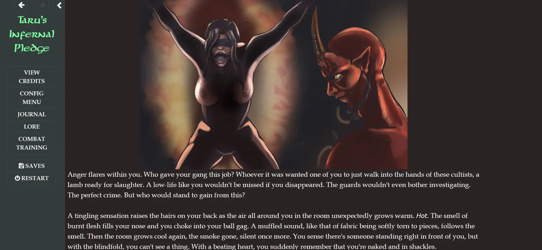 Taru’s Infernal Pledge gameplay screenshot 14 (HTML adult game) by FlimsyLegs – free download