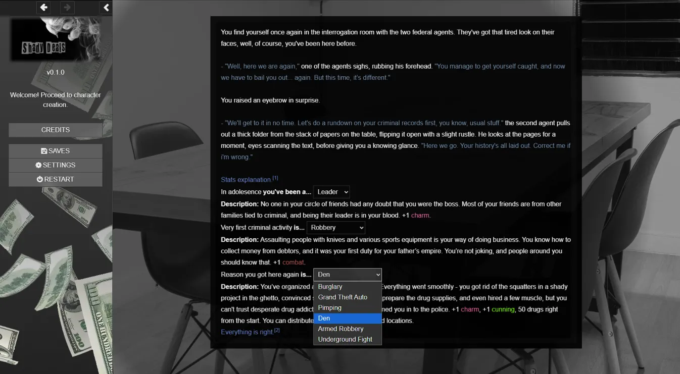 Shady Deals gameplay screenshot 1 (HTML adult game) by Kroo – free download