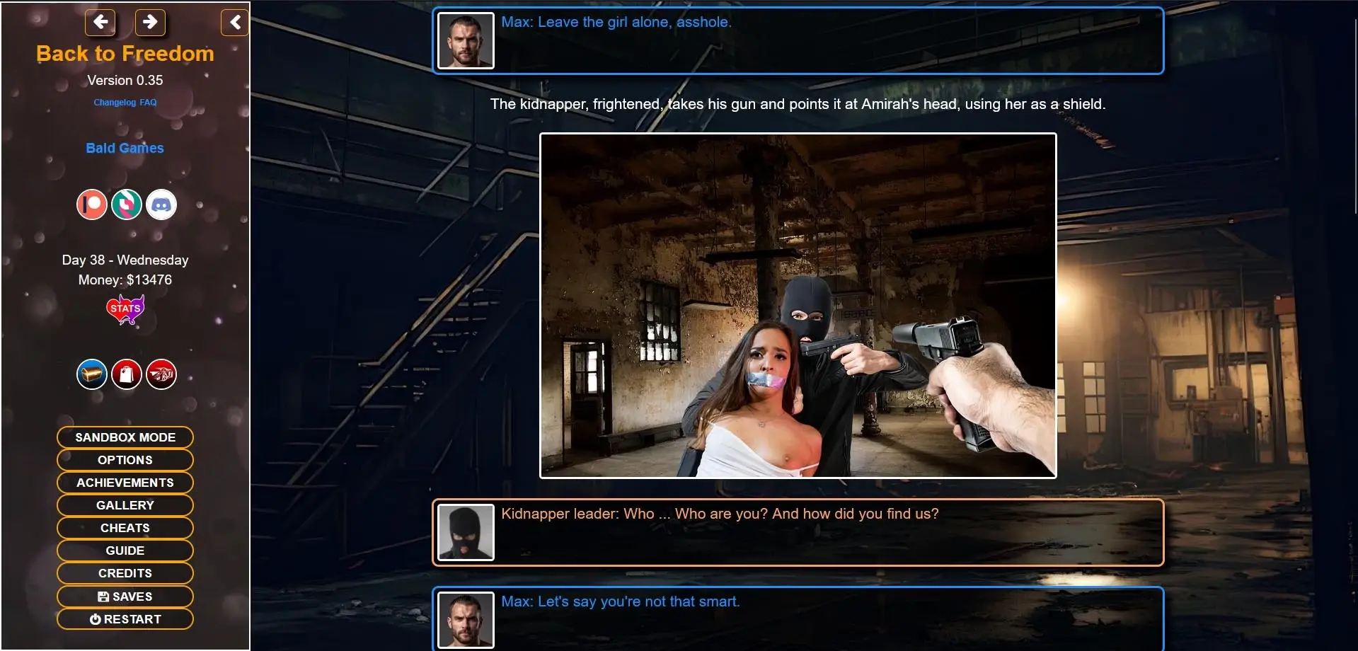 Back to Freedom gameplay screenshot 14 (HTML adult game) by Bald Games – free download