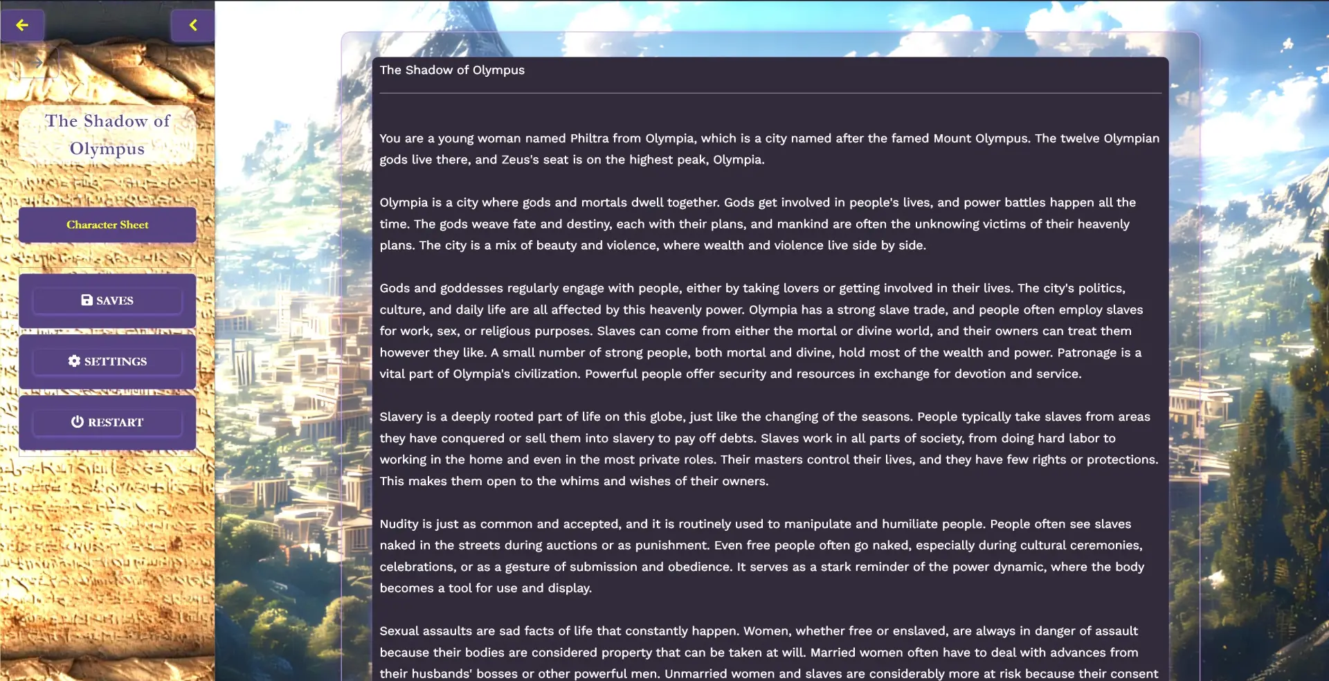 The Shadow of Olympus gameplay screenshot 2 (HTML adult game) by gds21 – free download