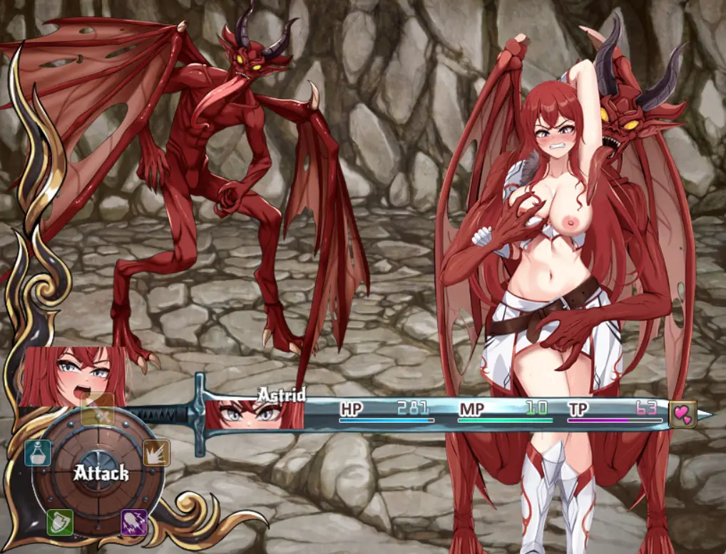 Astrid: Blade of Vallundra gameplay screenshot 3 (RPGM adult game) by OrenjiSlyce – free download