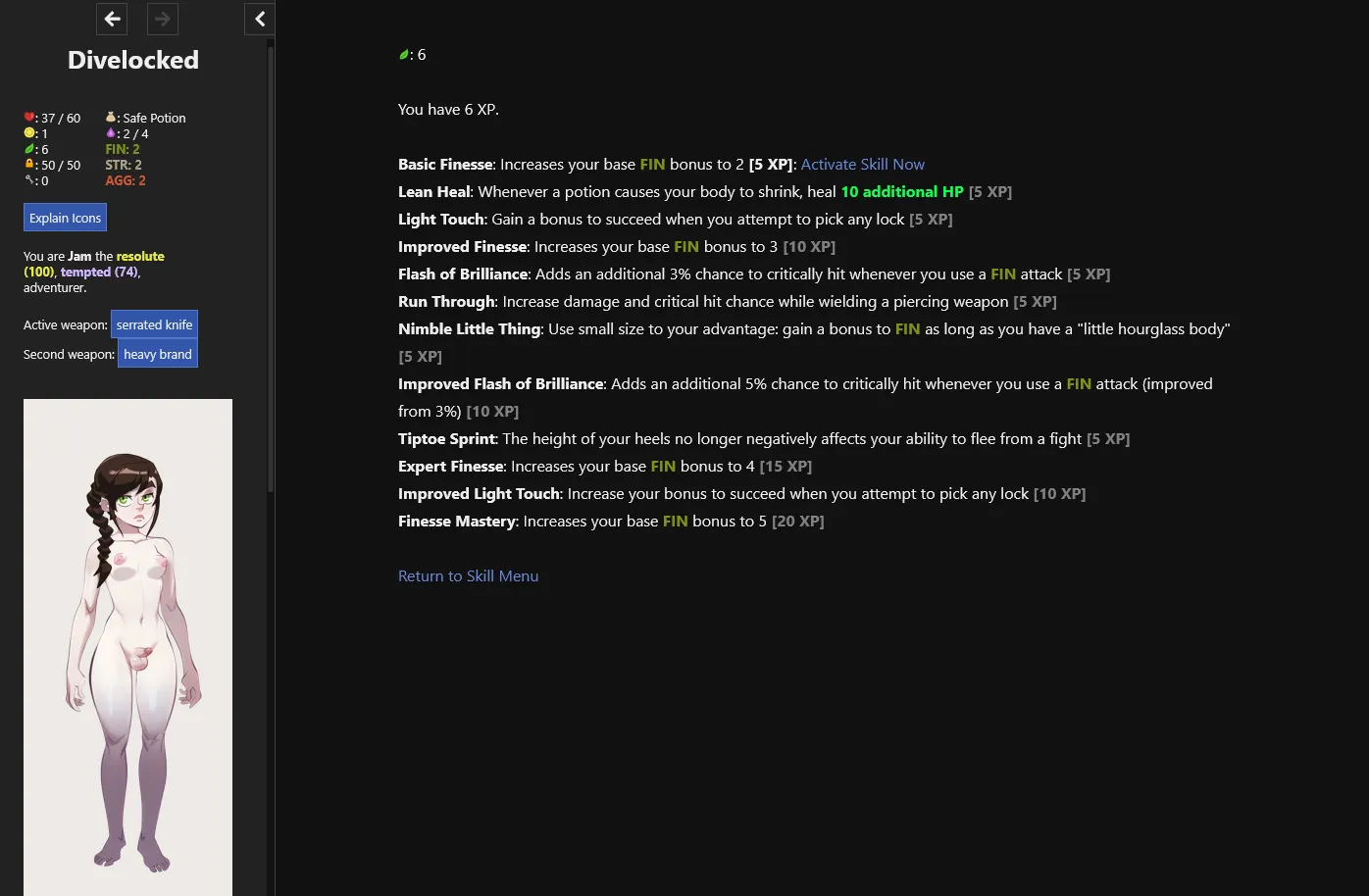 Divelocked gameplay screenshot 2 (HTML adult game) by lossy_loss TFGames.site – free download