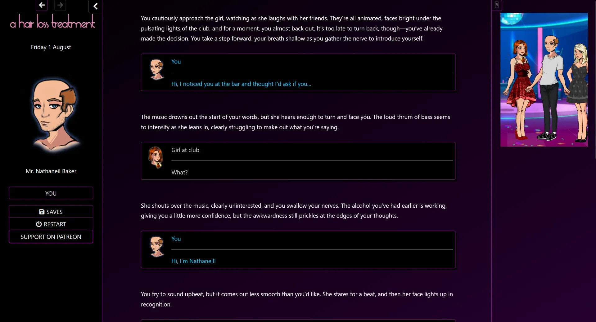 A Hair Loss Treatment gameplay screenshot 3 (HTML adult game) by Projectmahila – free download