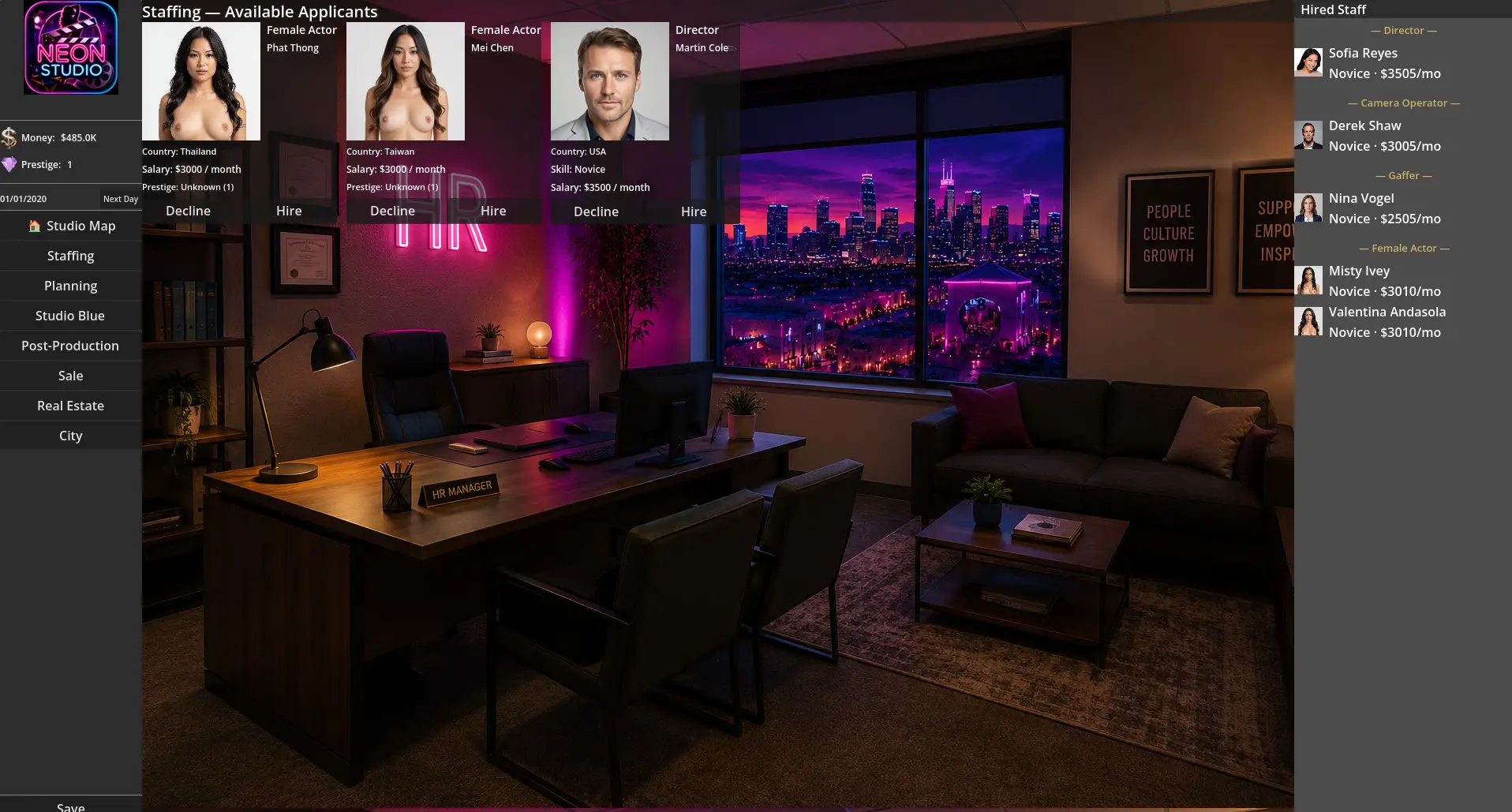 Neon Studio Tycoon gameplay screenshot 6 (Godot adult game) by Neon Studio – free download