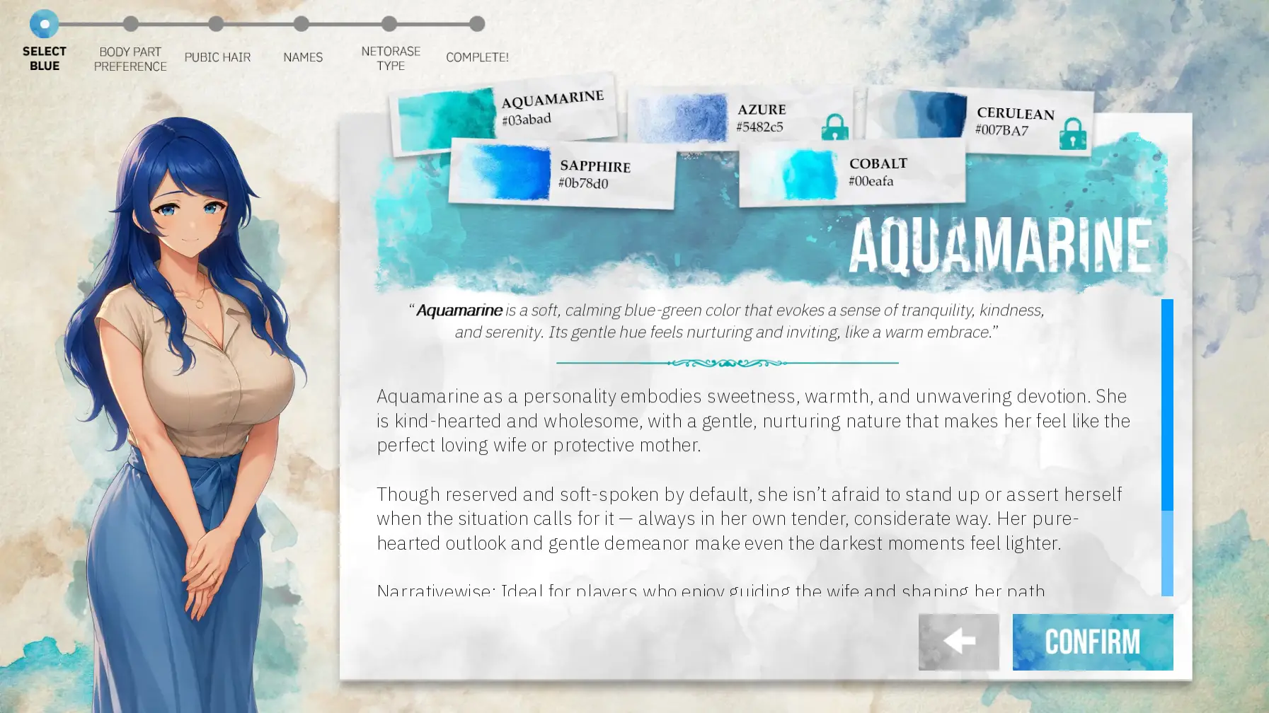 Stains of Blue gameplay screenshot 2 (Ren'Py adult game) by Zetszuu – free download