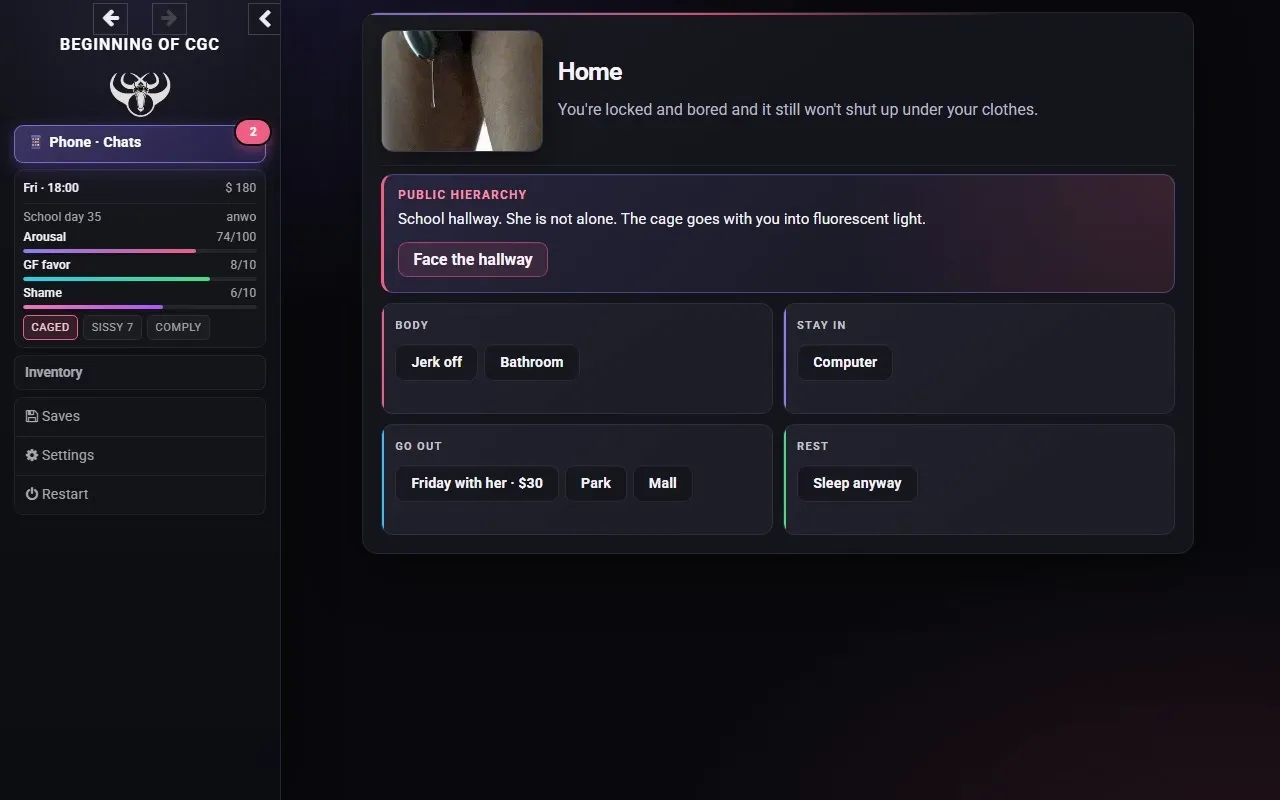 Beginning of CGC gameplay screenshot 1 (HTML adult game) by mininator – free download