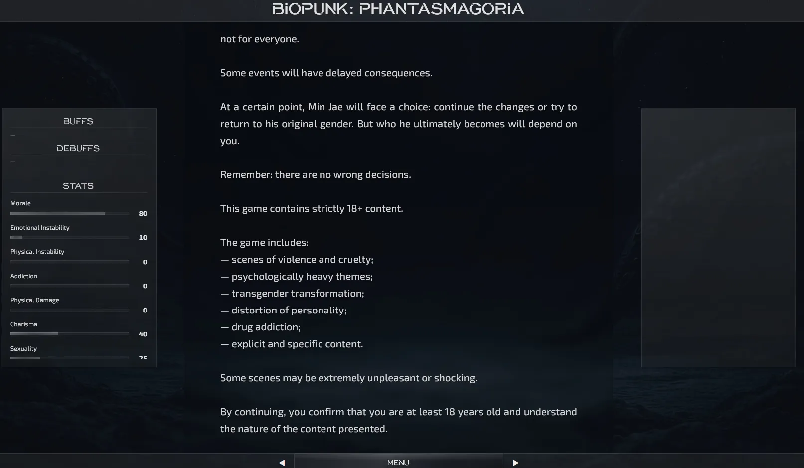 BioPunk: Phantasmagoria gameplay screenshot 5 (HTML adult game) by Ravene – free download