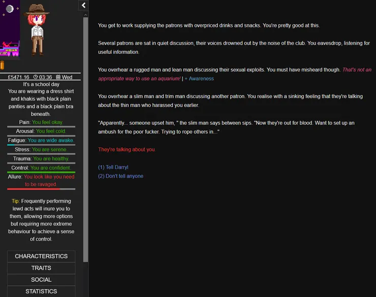 Degrees of Lewdity gameplay screenshot 3 (HTML adult game) by Vrelnir – free download