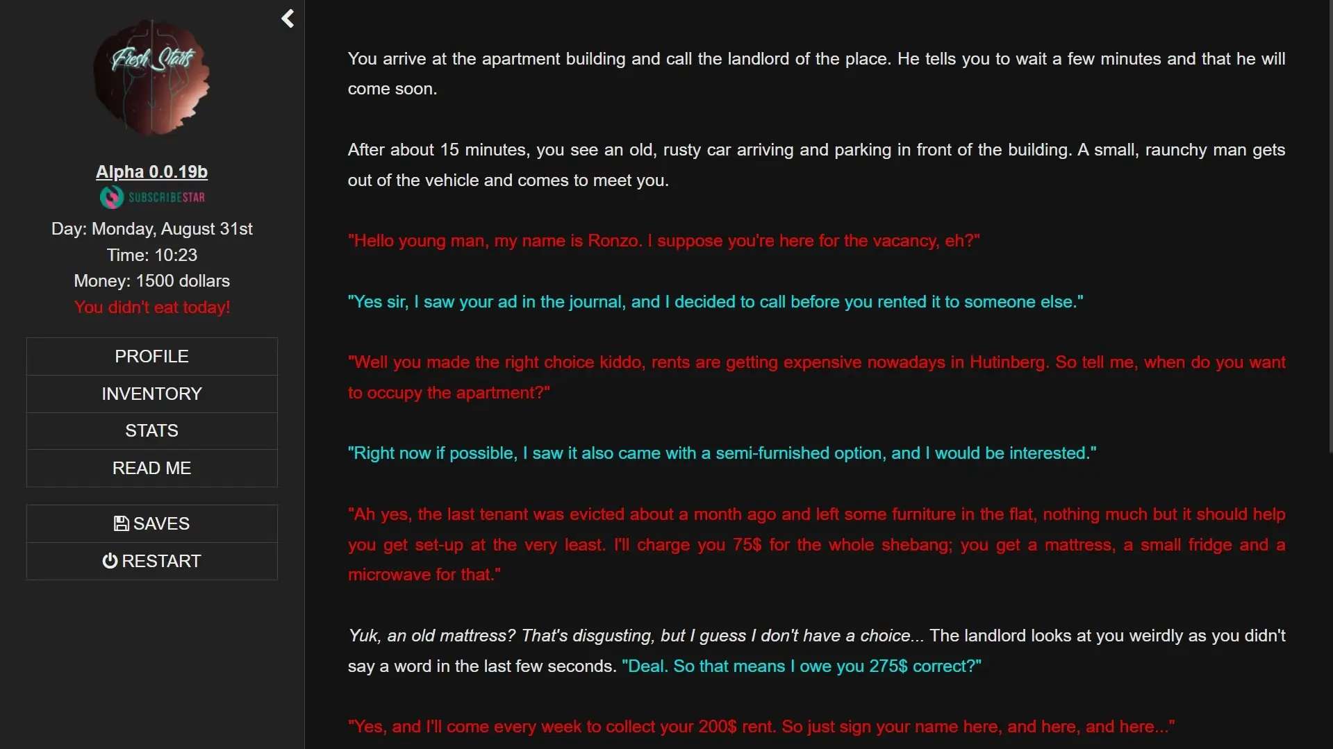 Fresh Starts gameplay screenshot 2 (HTML adult game) by LordOfChange – free download