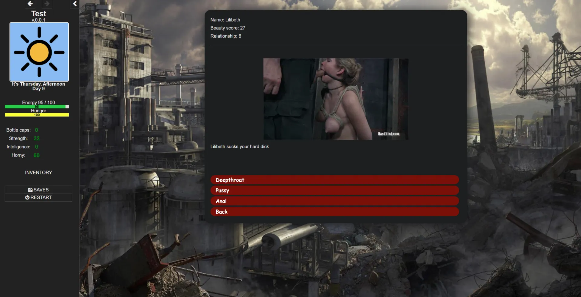Apocalyptic World gameplay screenshot 1 (HTML adult game) by ttyrke – free download