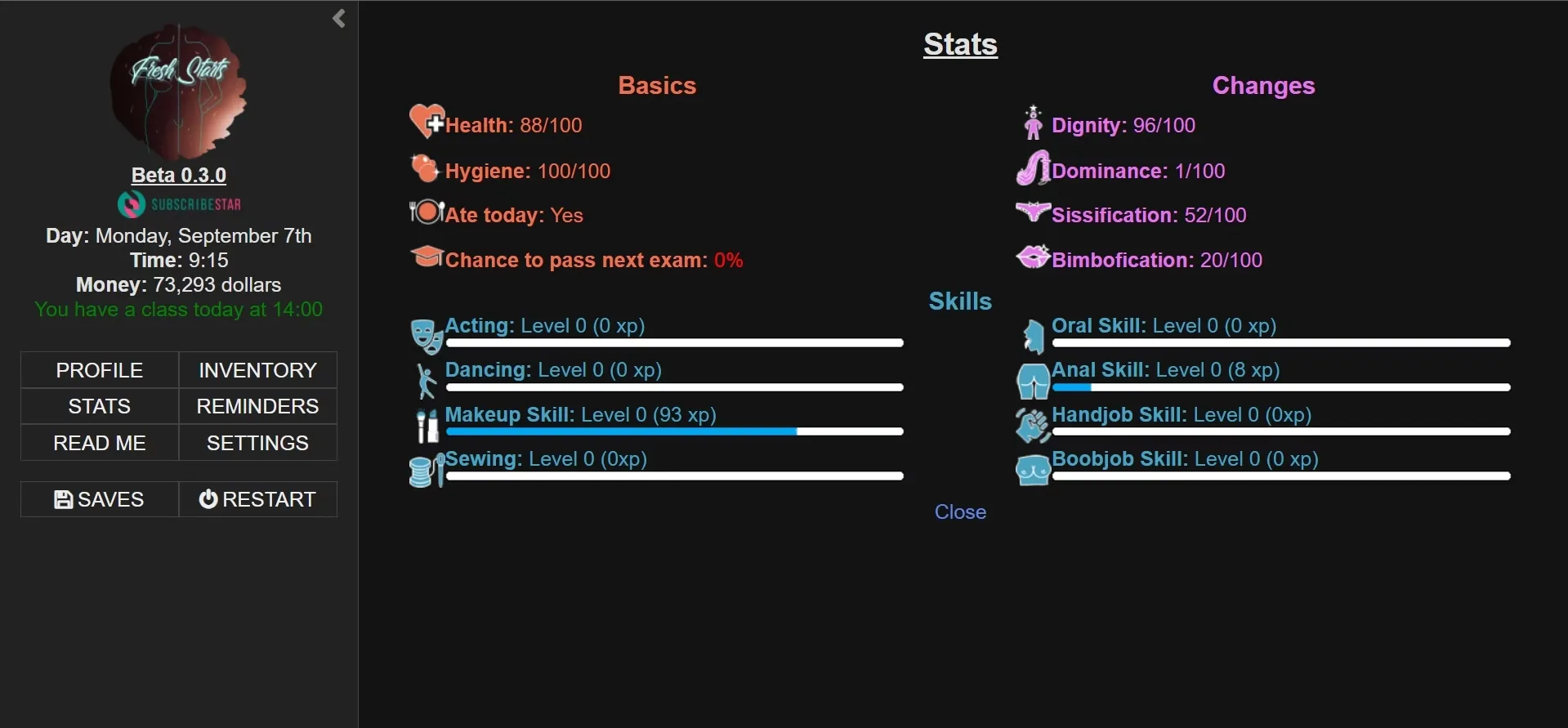 Fresh Starts gameplay screenshot 3 (HTML adult game) by LordOfChange – free download