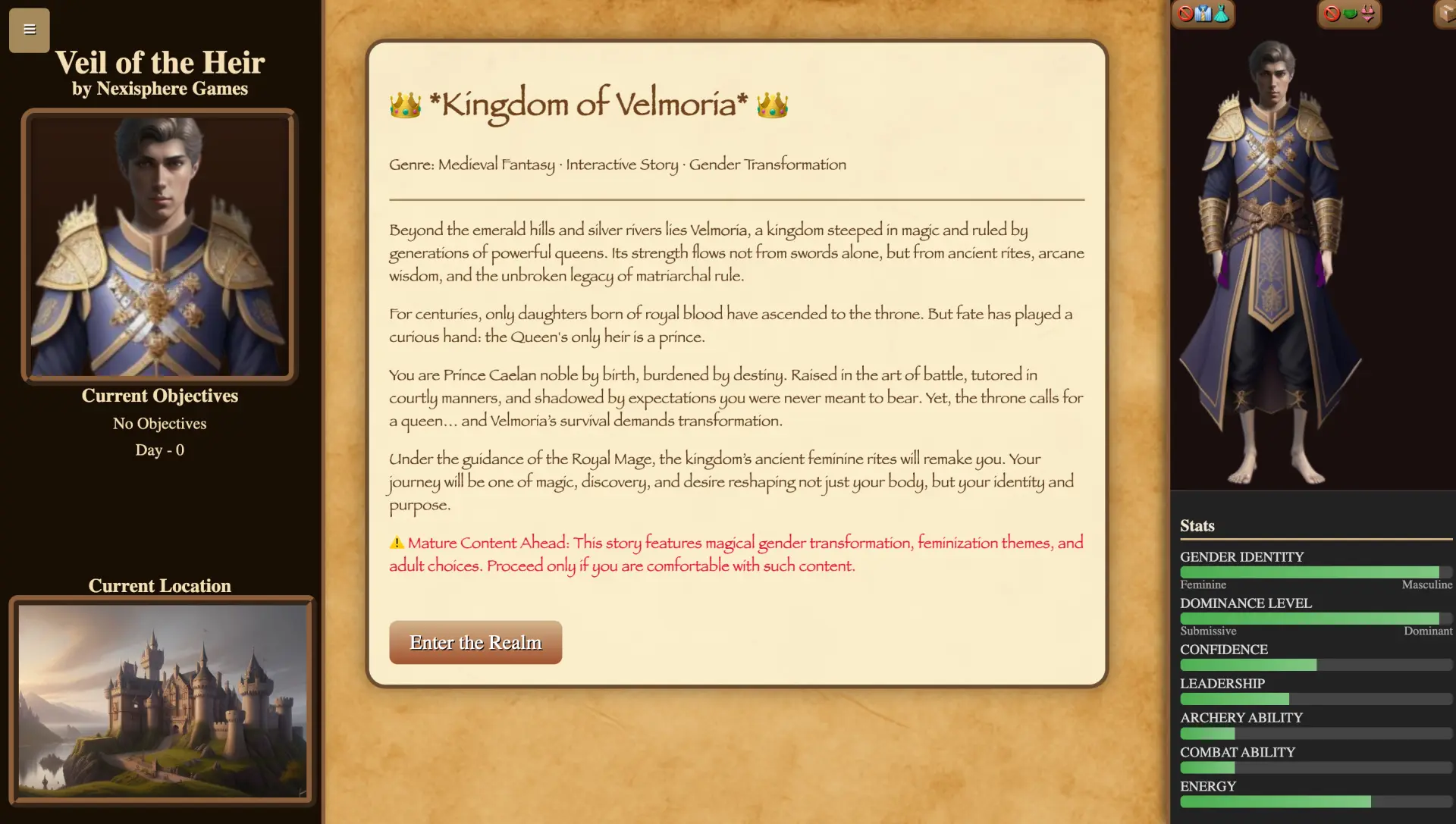 Veil of the Heir gameplay screenshot 6 (HTML adult game) by Wiki – free download