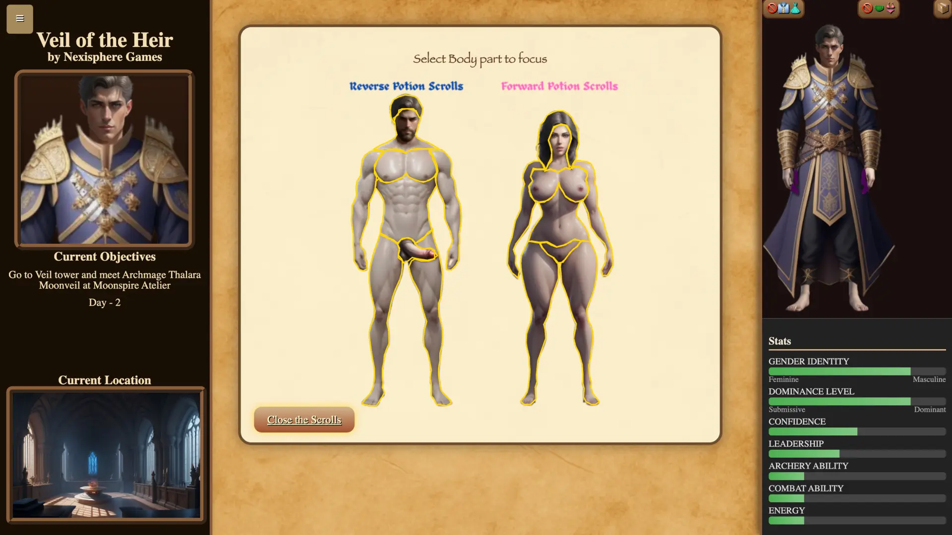 Veil of the Heir gameplay screenshot 5 (HTML adult game) by Wiki – free download