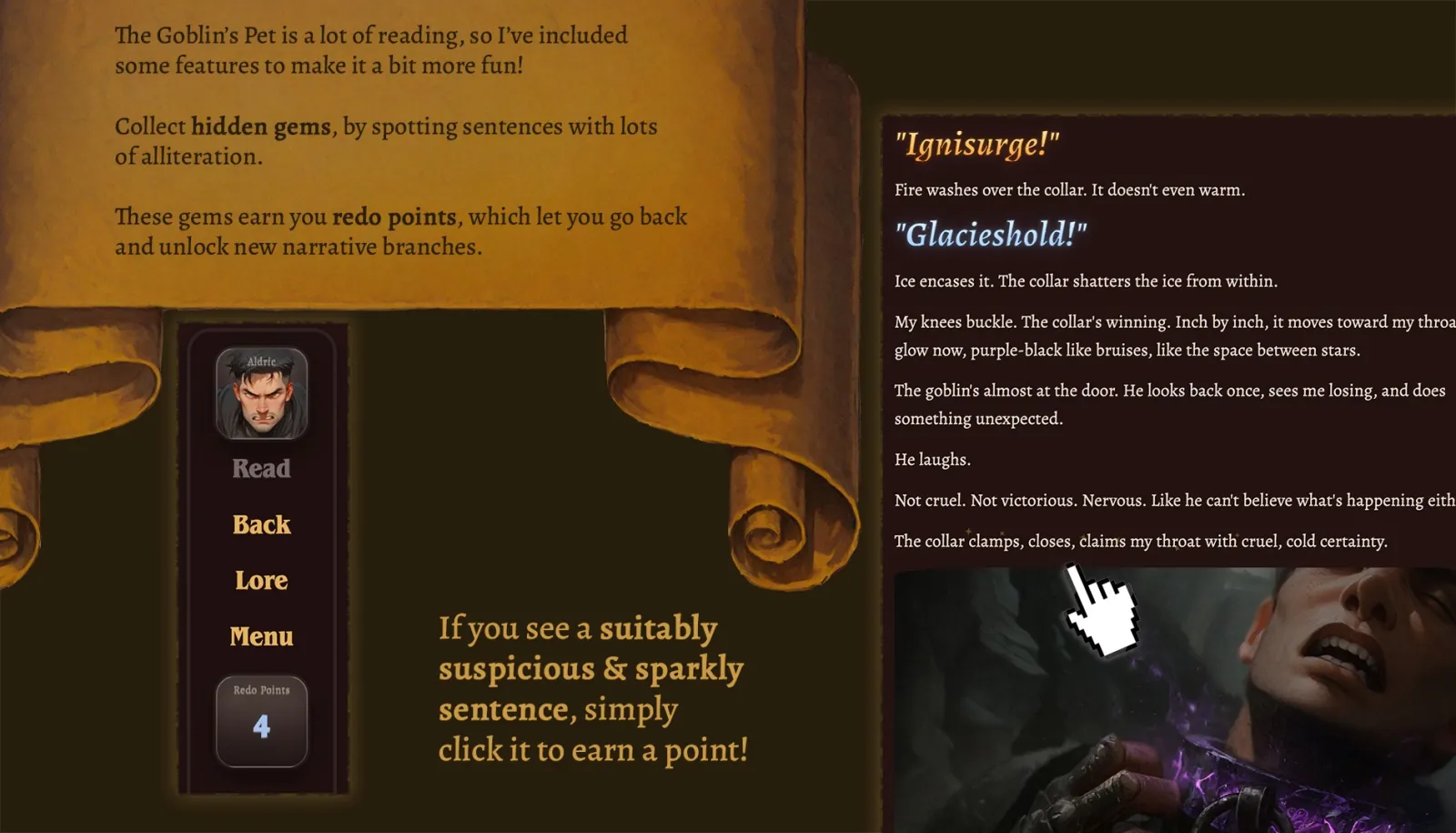 The Goblin’s Pet – Recollared gameplay screenshot 2 (HTML adult game) by Aphrodite – free download