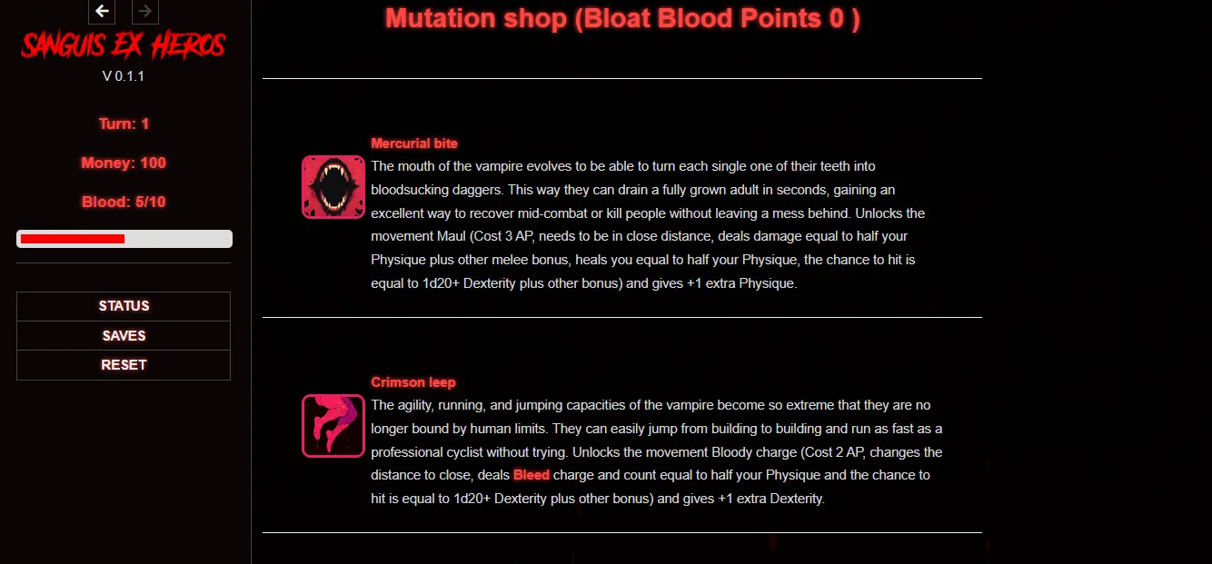 Sanguis Ex Hero gameplay screenshot 3 (HTML adult game) by Spiderling77 – free download
