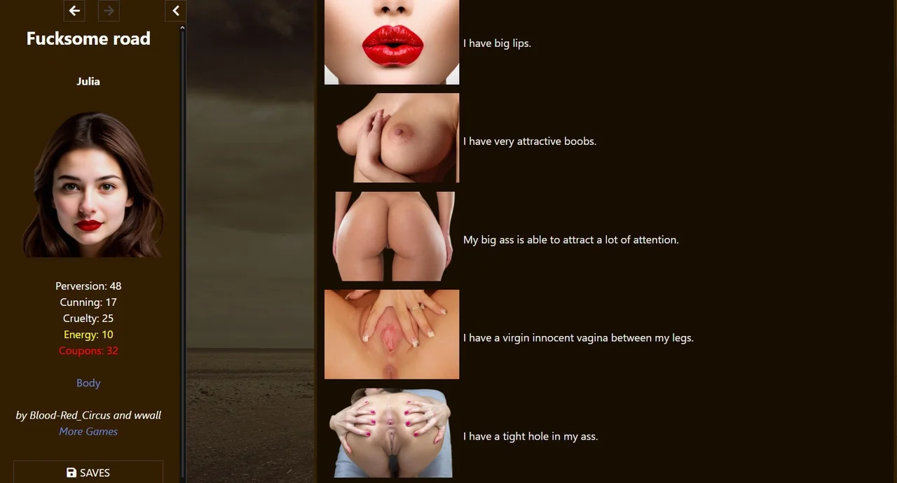 Fucksome Road gameplay screenshot 5 (HTML adult game) by Blood-Red Circus – free download