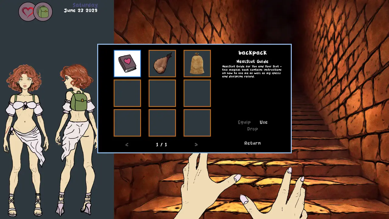Eva in Gloria Aeterna gameplay screenshot 2 (Ren'Py adult game) by Ensorceled Nazarene – free download