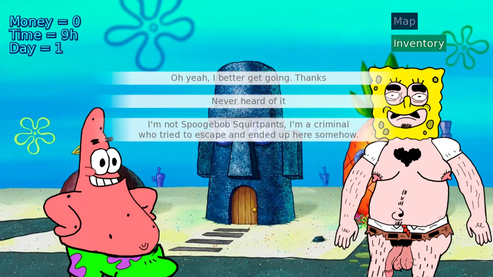 Spornbob: Deep in Bikini Bottom gameplay screenshot 2 (Ren'Py adult game) by FRANKTOPIA GAMESTUDIOS – free download