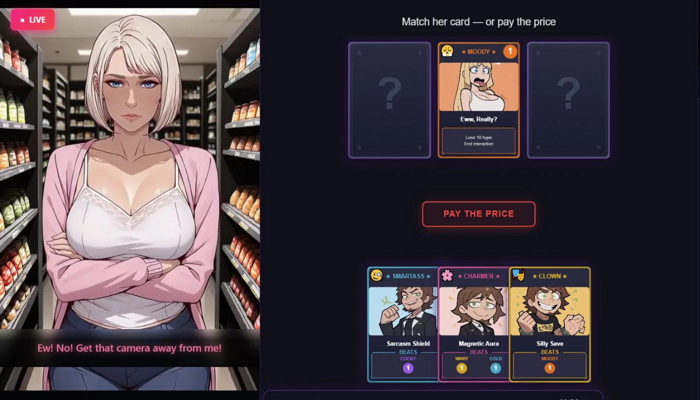 Risky Stream gameplay screenshot 3 (HTML adult game) by Pedantus – free download