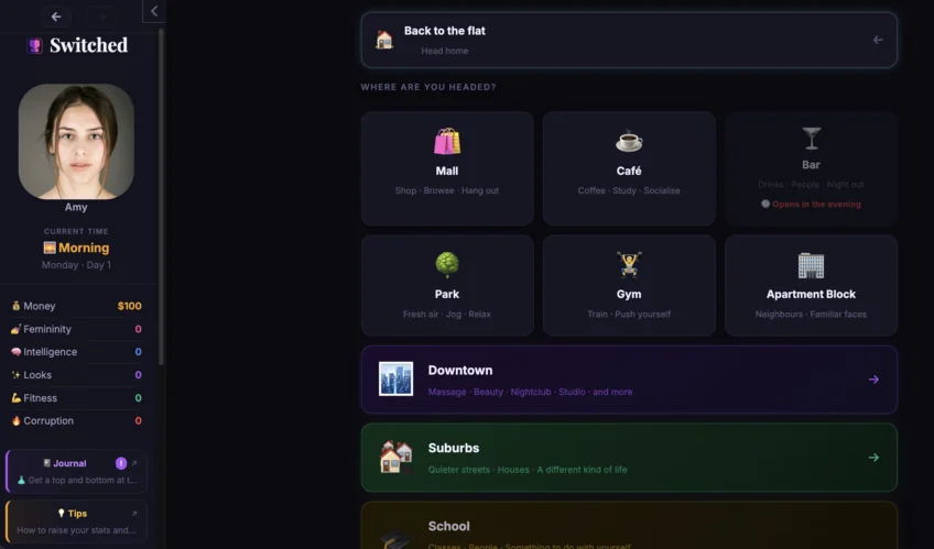 Switched gameplay screenshot 1 (HTML adult game) by Ephebos – free download