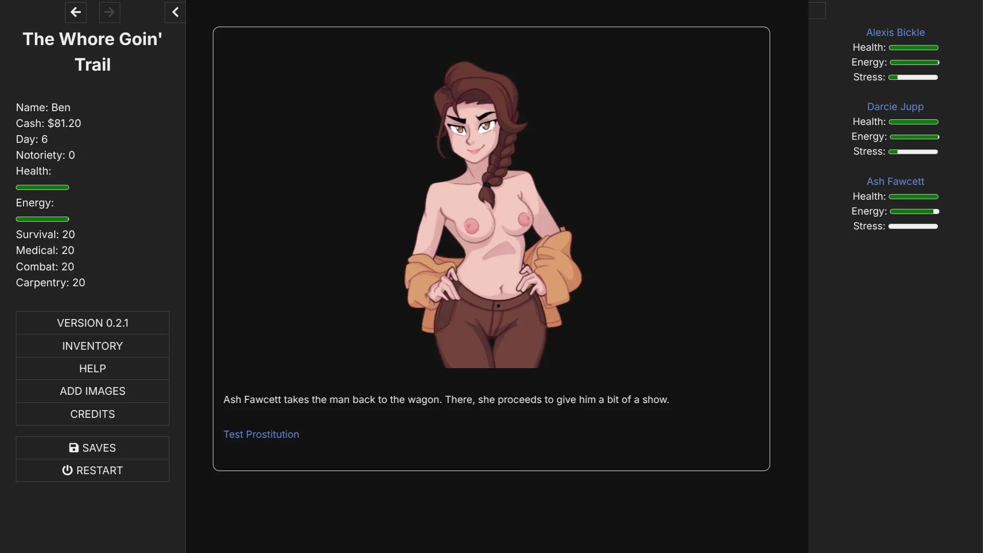 The Whore Goin’ Trail gameplay screenshot 7 (HTML adult game) by Ben Rosewood – free download