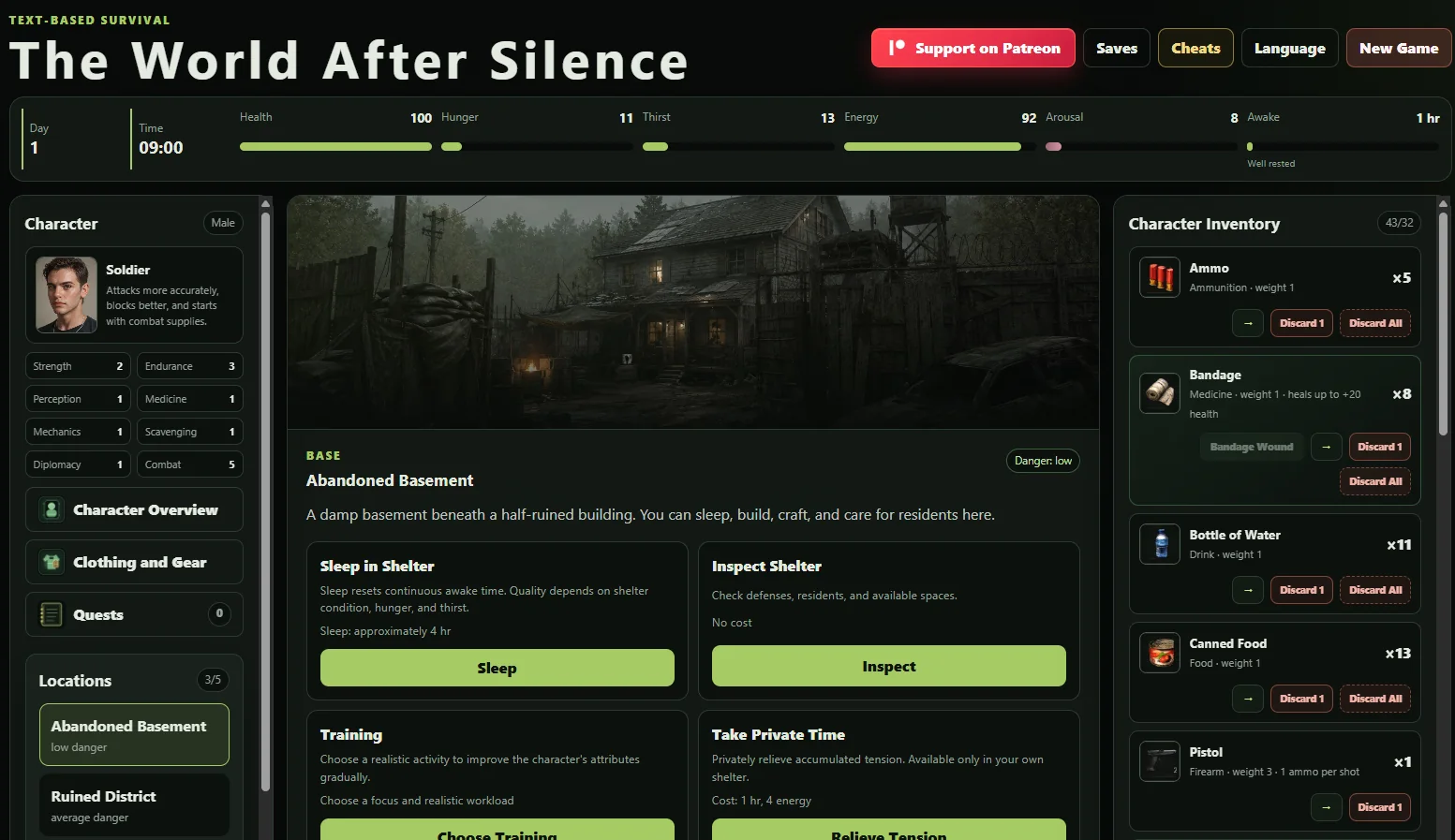 The World After Silence gameplay screenshot 1 (HTML adult game) by Silent Shelter Games – free download