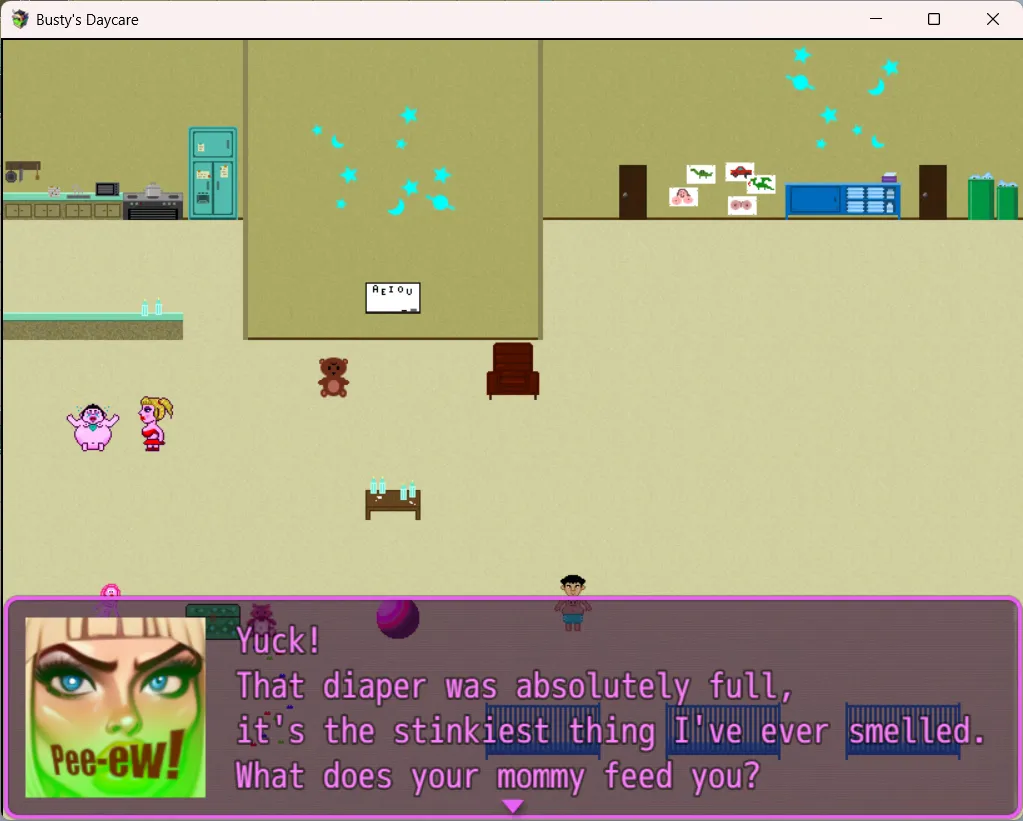 Busty’s Daycare gameplay screenshot 2 (Ren'Py adult game) by Melinda2424 – free download